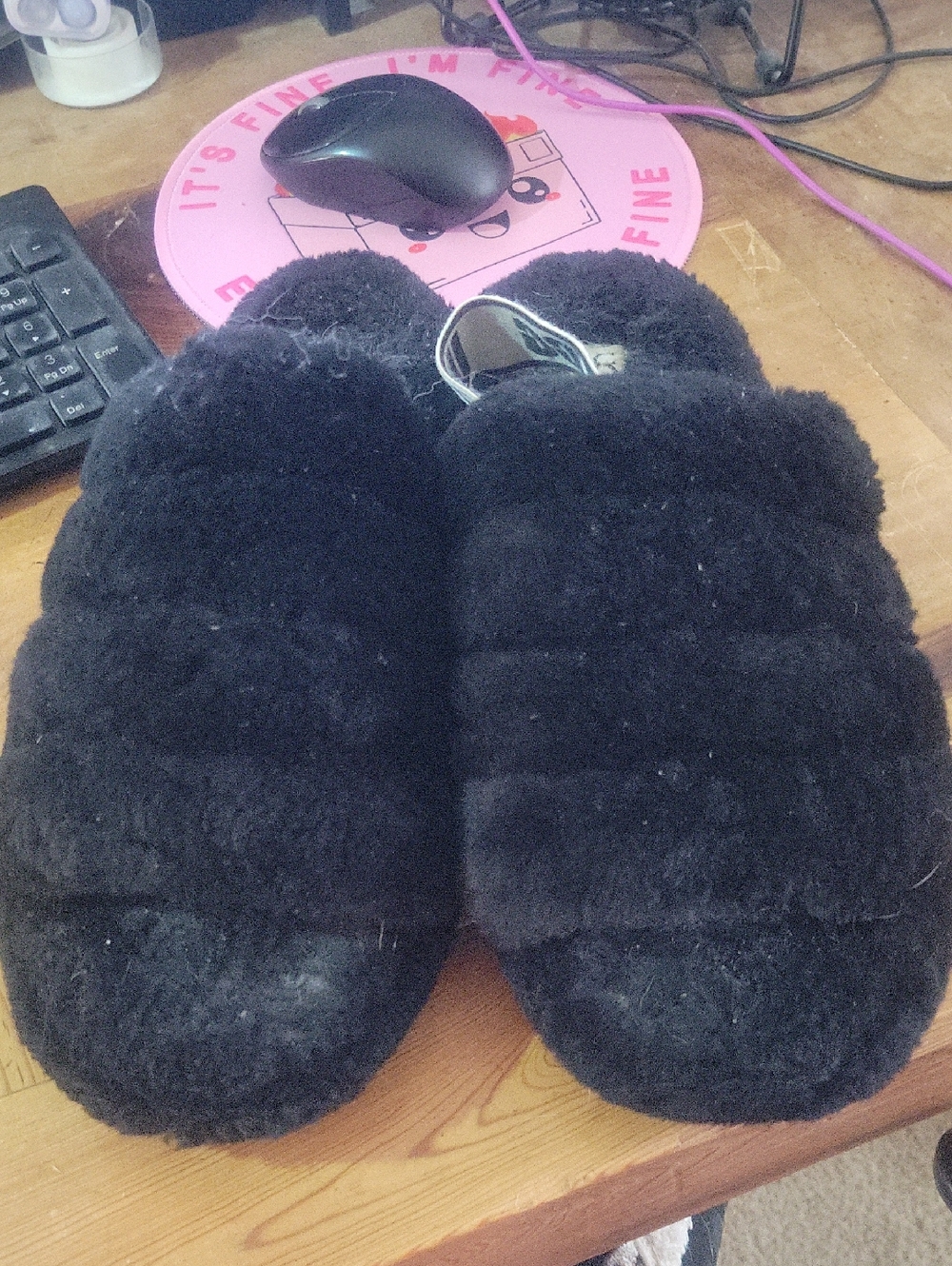UGG Black Fuzzy Slide Slippers